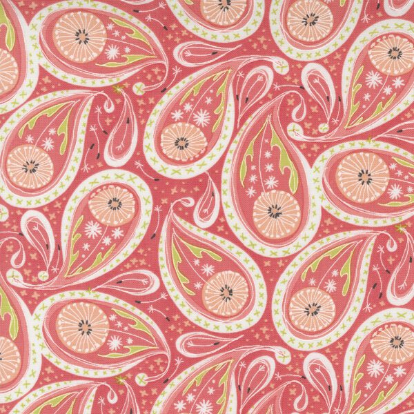 Dandi-Duo-Coral-48753-15 Paisley. Designed by Robin Pickens for Moda Fabrics 44 inches wide. !00% Cotton Quilting Fabric.